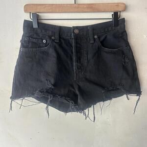 Free People Black Distressed Denim Shorts